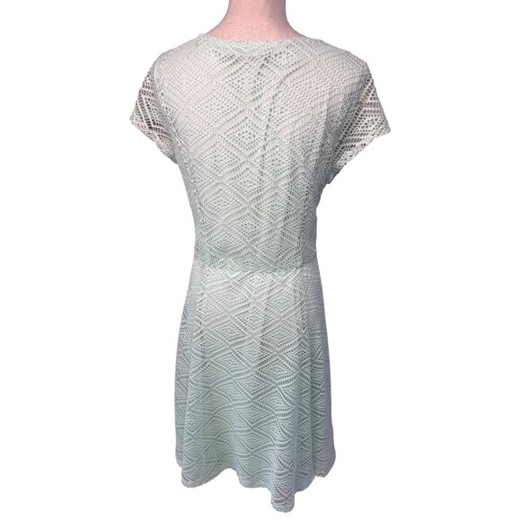 Sharagano Womens Lace Fit & Flare Short Sleeve Dress In Mint Green 14 - Picture 2 of 9